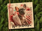Kerstkaart fotokaart hond fijne feestdagen hout